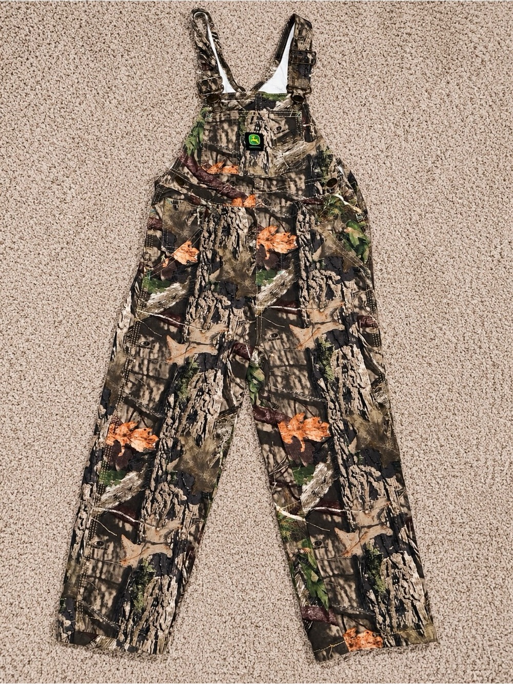 John Deere Boys Camo Bib Overalls - Green, Brown & Orange